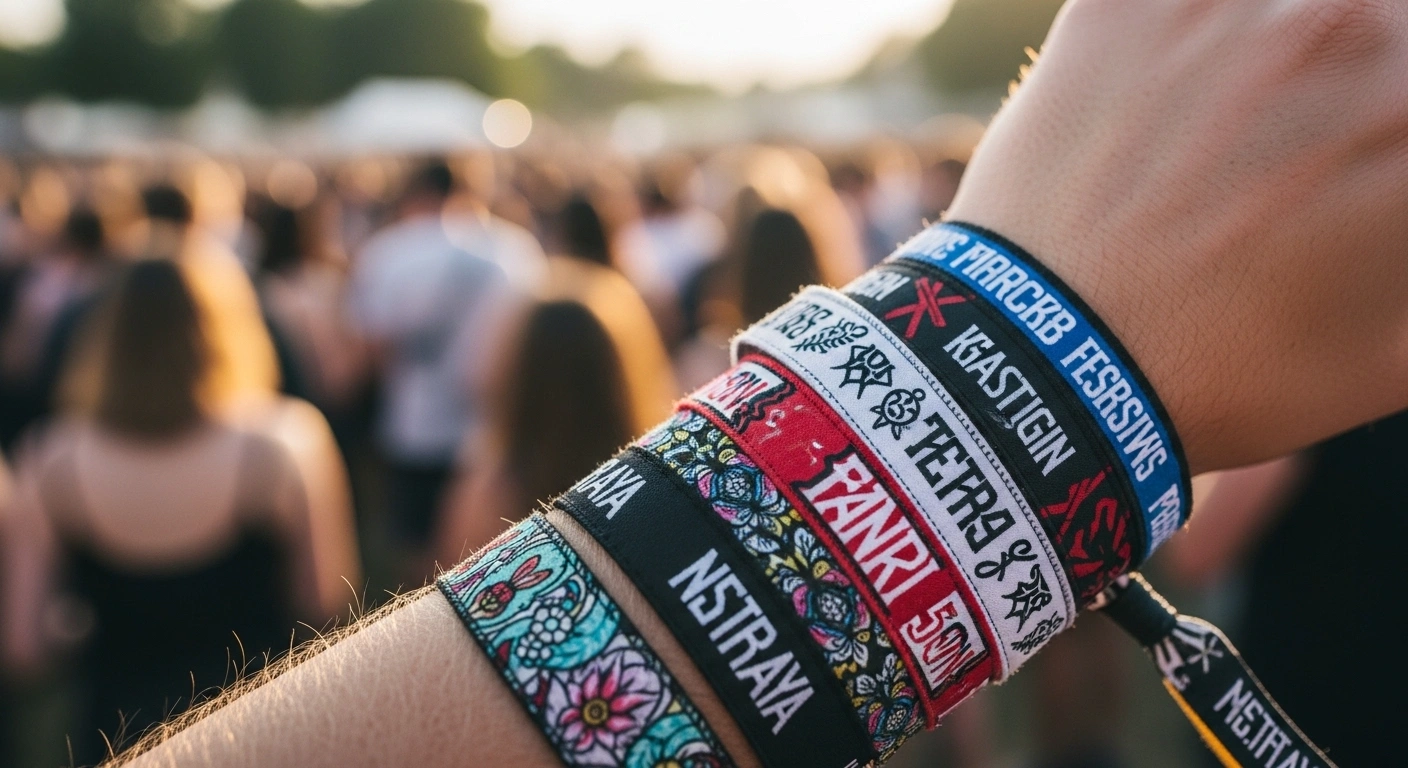 fabric wristbands worn by attendees at music festival
