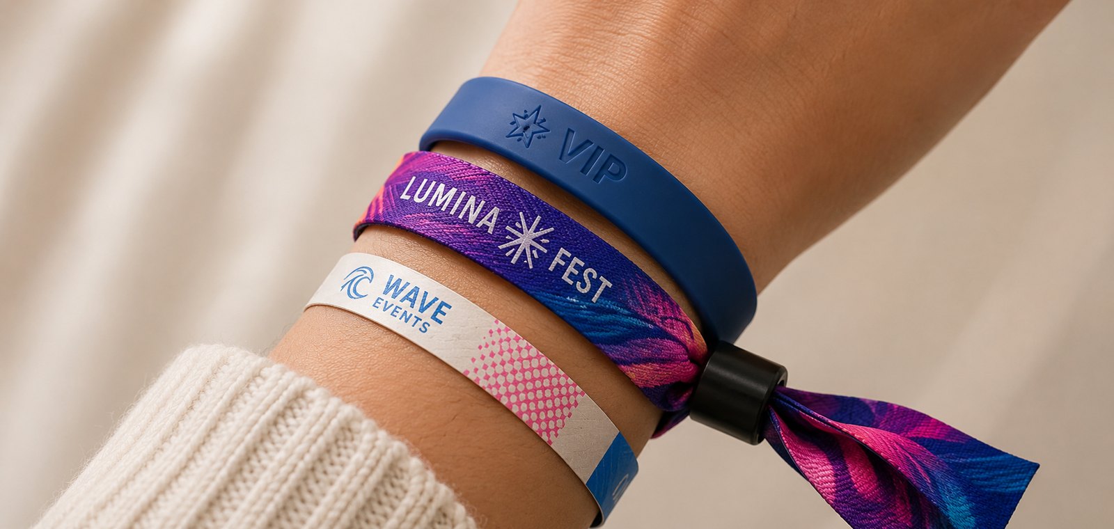Custom event wristbands in several colours and materials from Handband