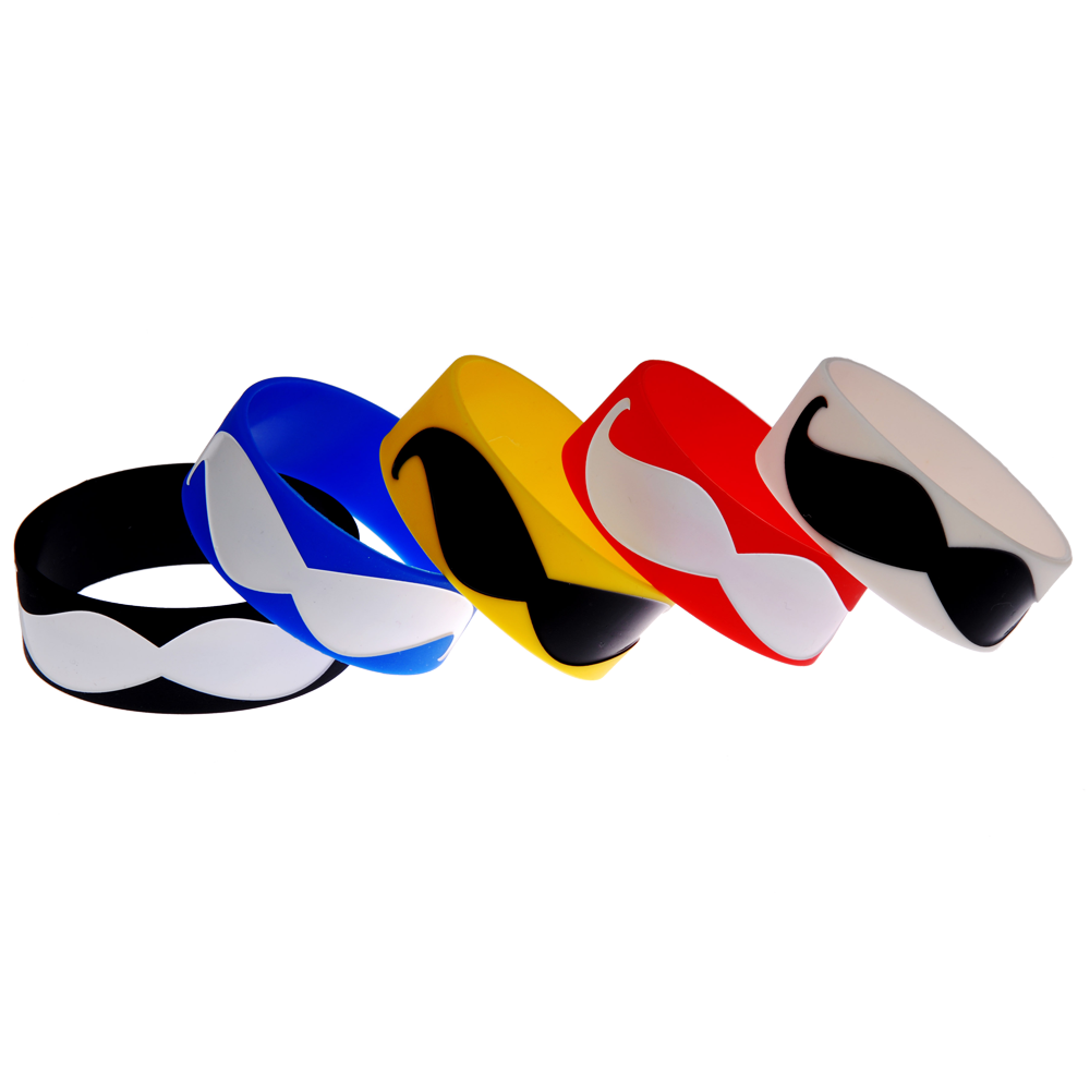 Moustache Black-White silicone wristband