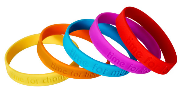 Variety of silicone wristbands in different colours