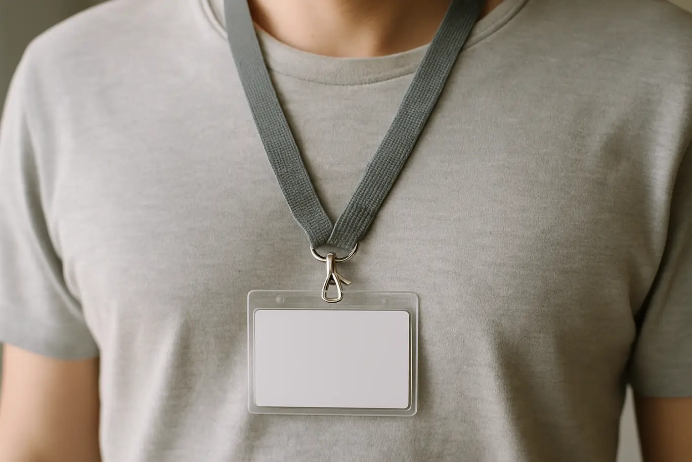 A plain flat woven lanyard with a blank card holder and metal swivel clip