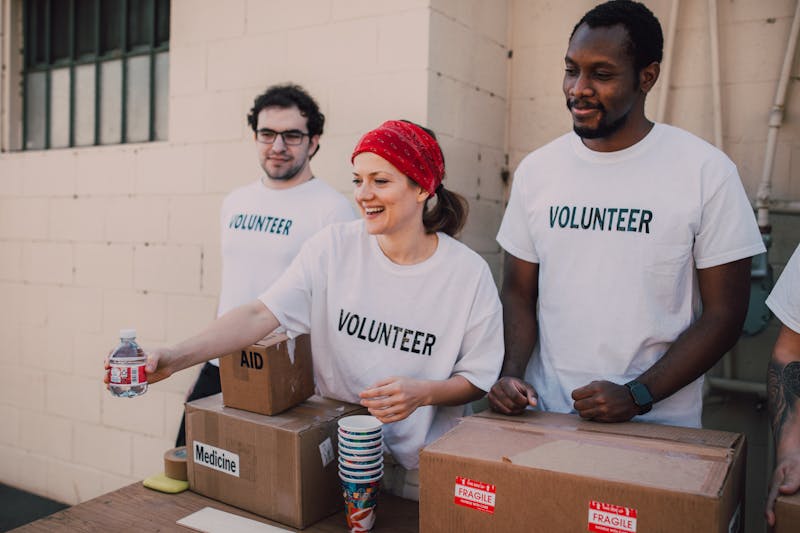 Volunteers organising a community fundraising event