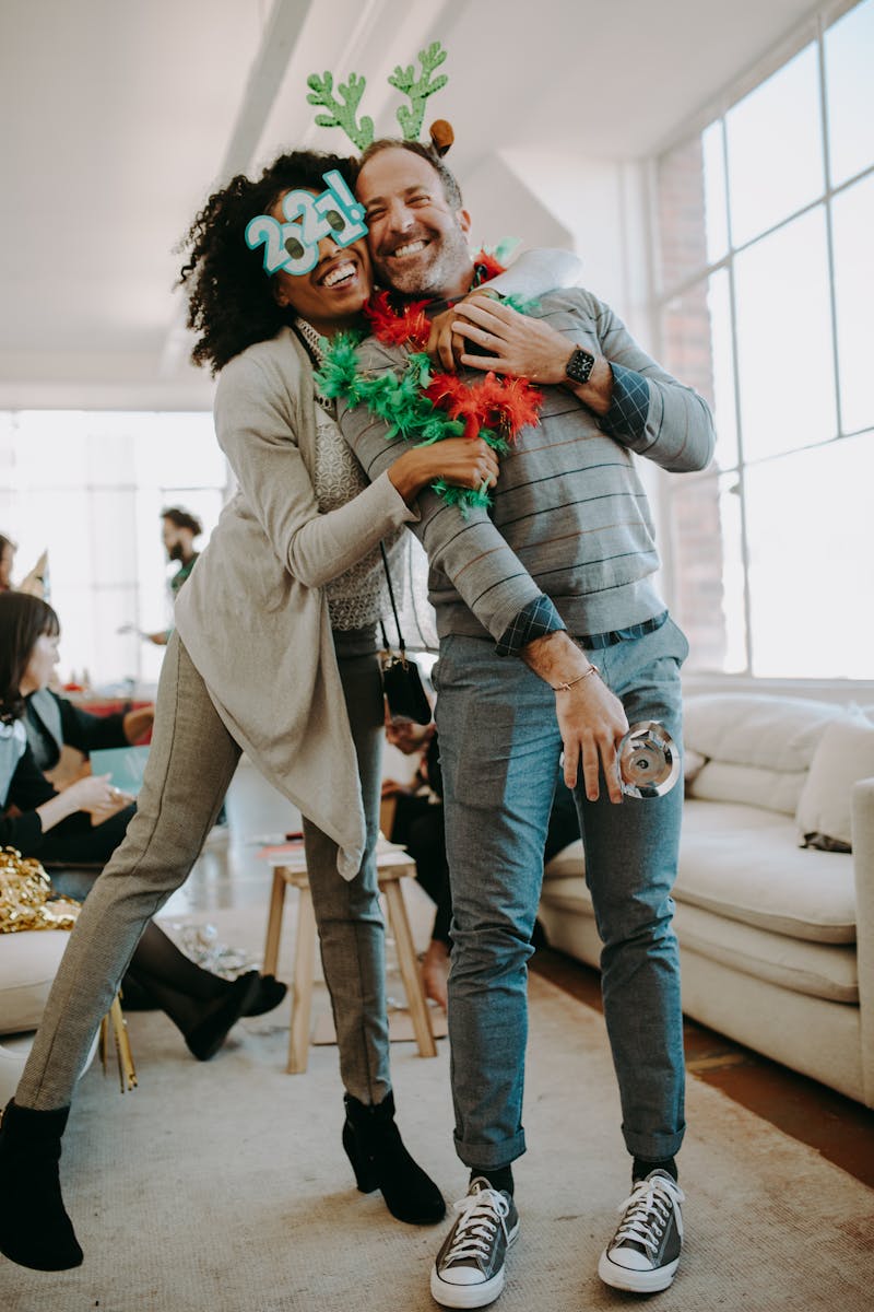 Colleagues celebrating at a festive Christmas party